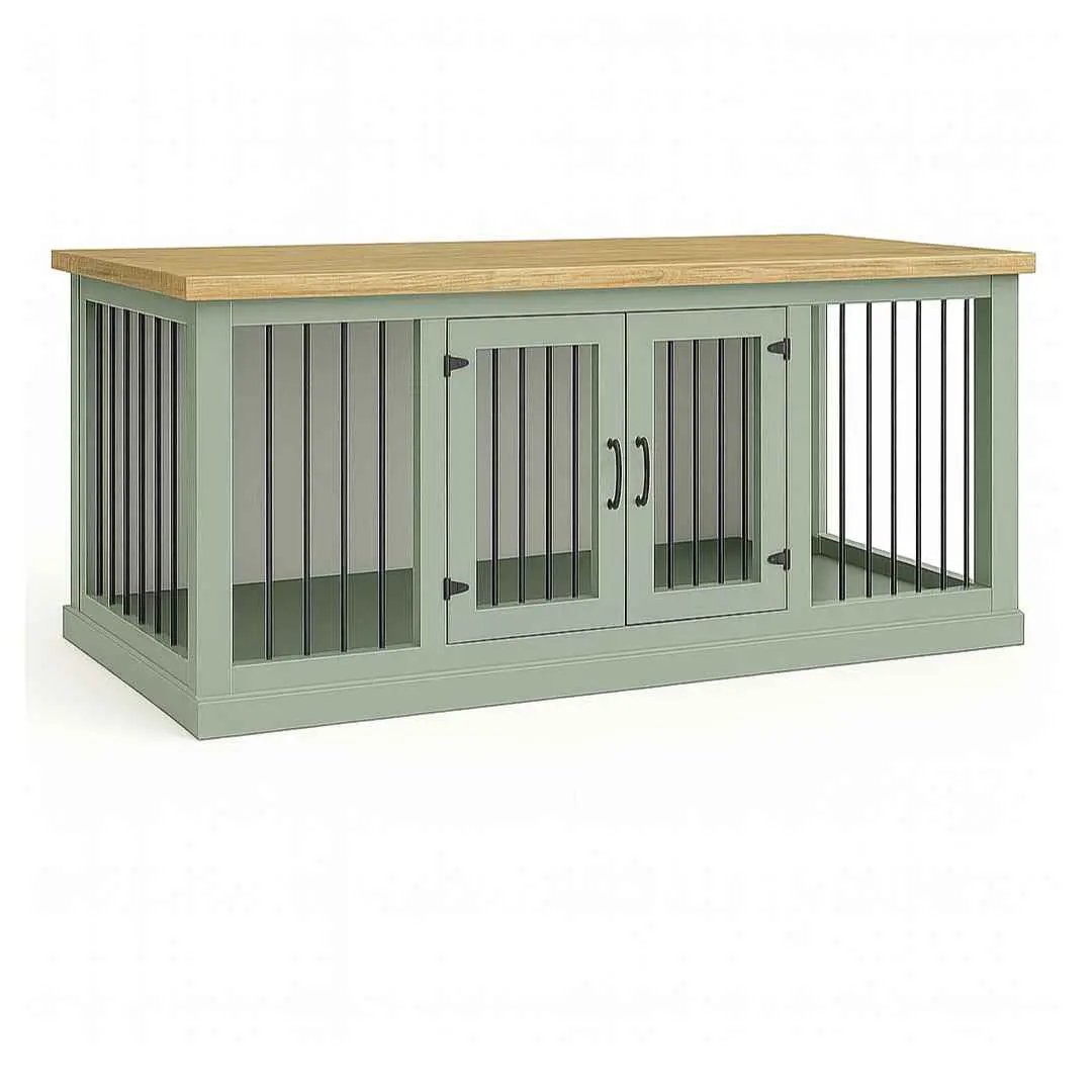 The DUO – Sage Hinged Double Wooden Dog Crate With Bars image 4