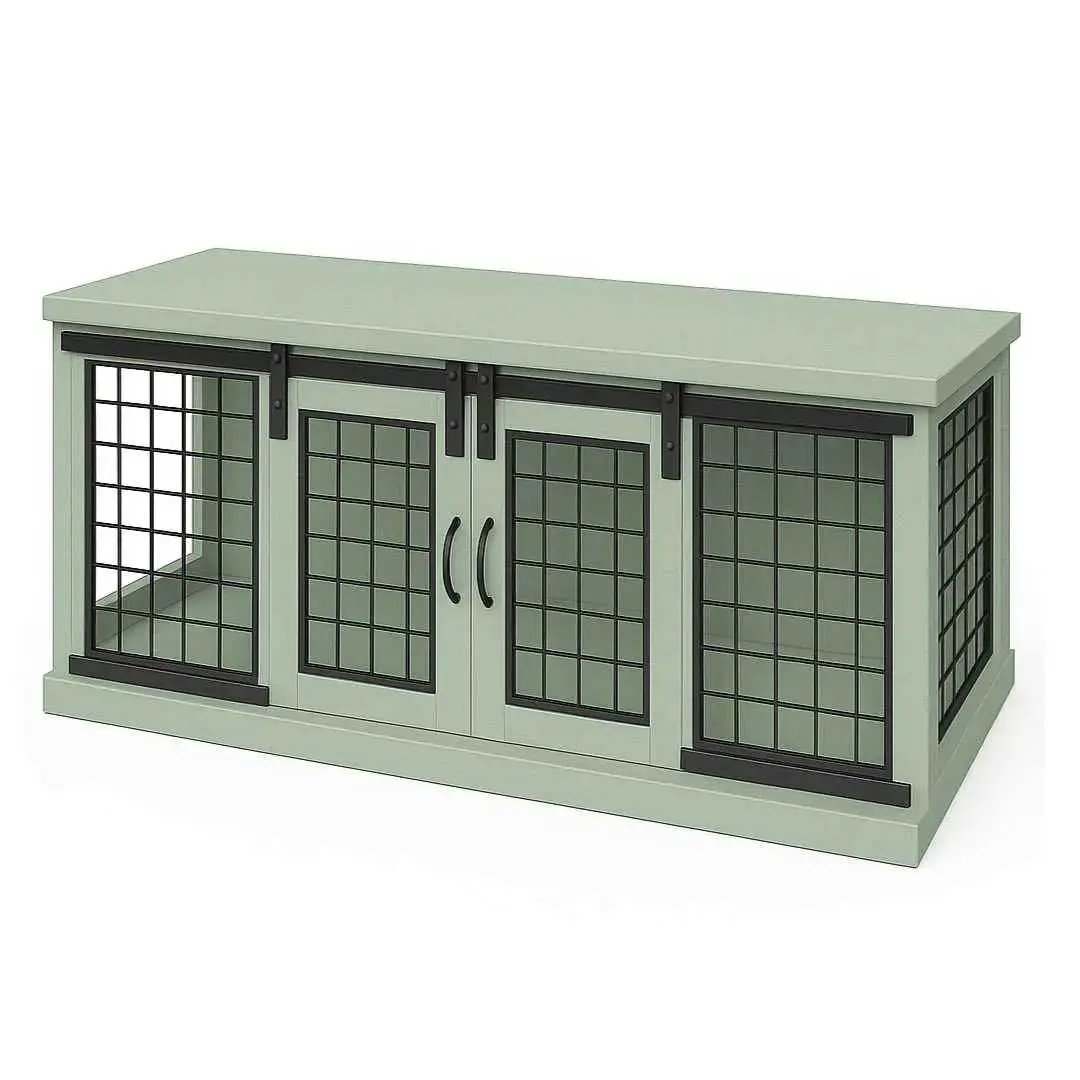 The DUO – Sage Barn Style Double Wooden Dog Crate With Mesh image 2