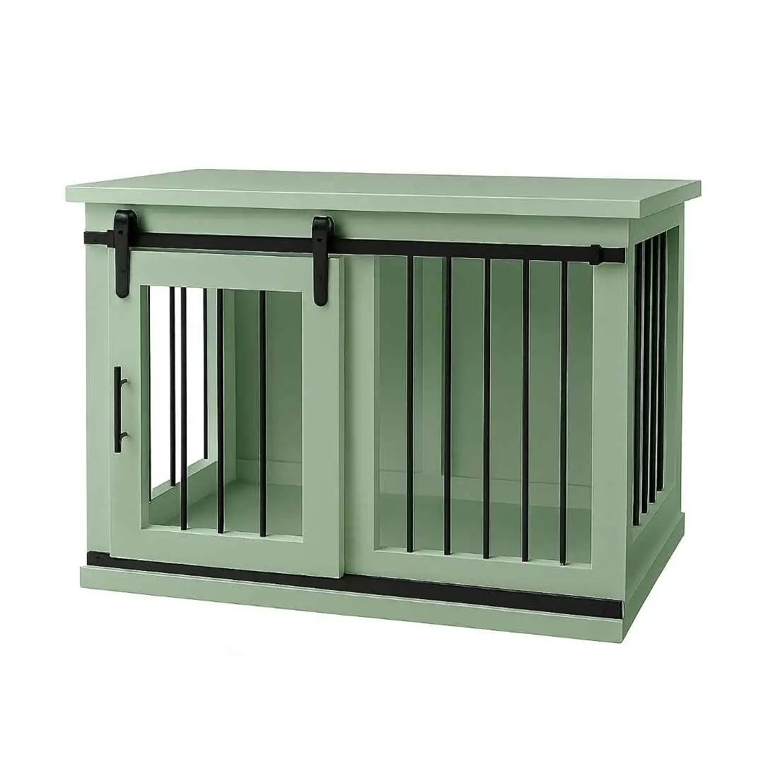 The Studio -Barn Style Sage Single Wooden Dog Crate with Bars image 2