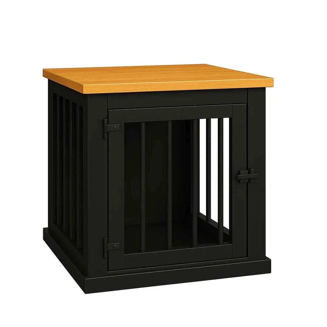 The Den - Night Sky Coloured Bedside Dog Crate with Bars & Hinged Door - Natural image