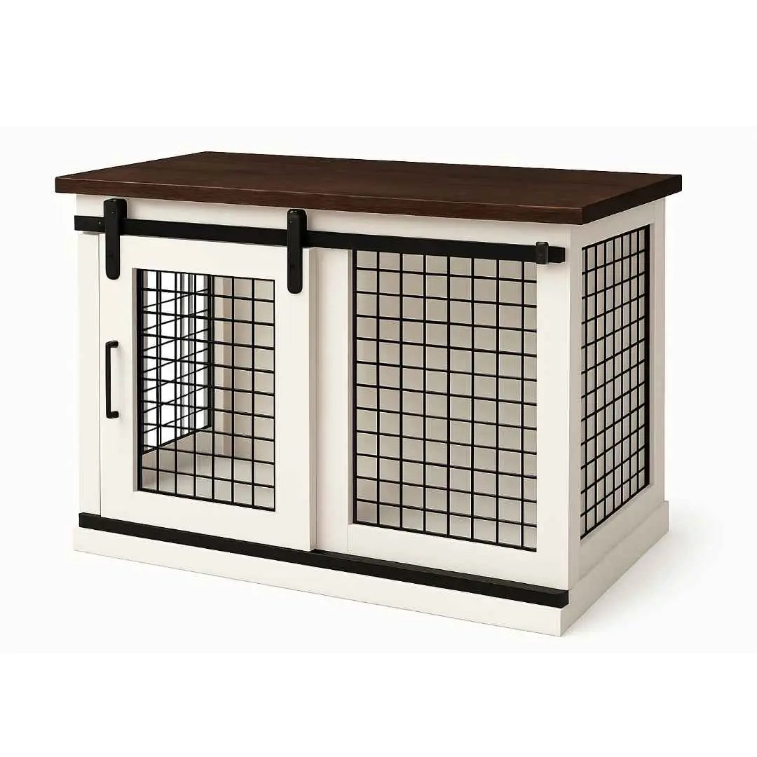 The Studio -Barn Style ARCTIC Single Wooden Dog Crate with Mesh image 1