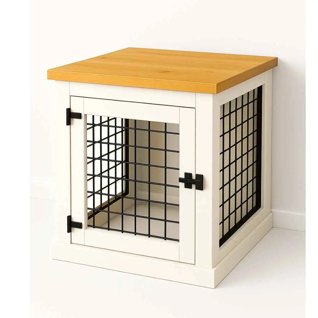 The Den - Arctic Coloured Bedside Dog Crate with Mesh & Hinged Door image 0