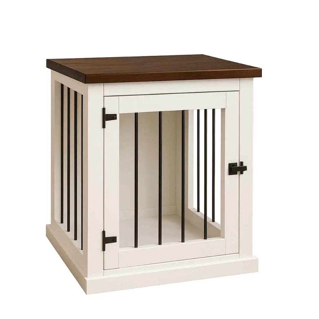 The Den - Arctic Coloured Bedside Dog Crate with Bars & Hinged Door - Espresso image