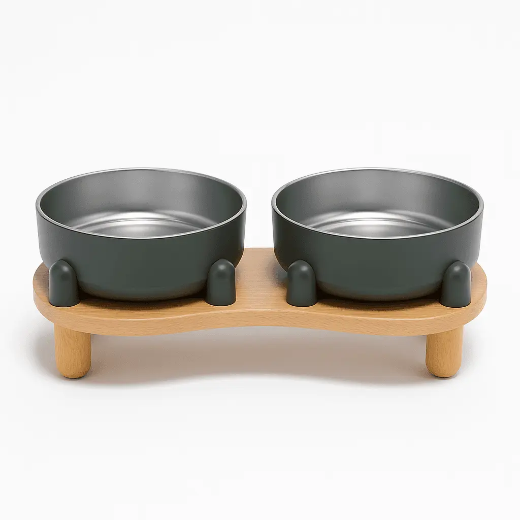 Modern Double Elevated Dog Bowl – Sleek Dining for Style-Savvy Pups - Dark Grey image