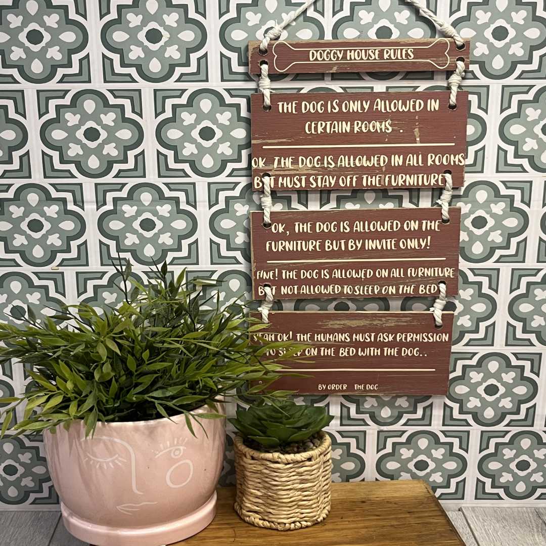 Three-Tiered Wooden Wall Art – "6 Funny Dog House Rules" image 2