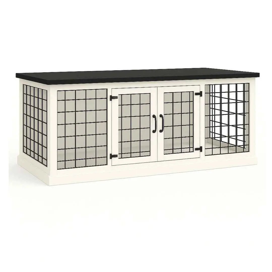 The DUO – Arctic Hinged Style Double Wooden Dog Crate With Mesh - Night Sky image