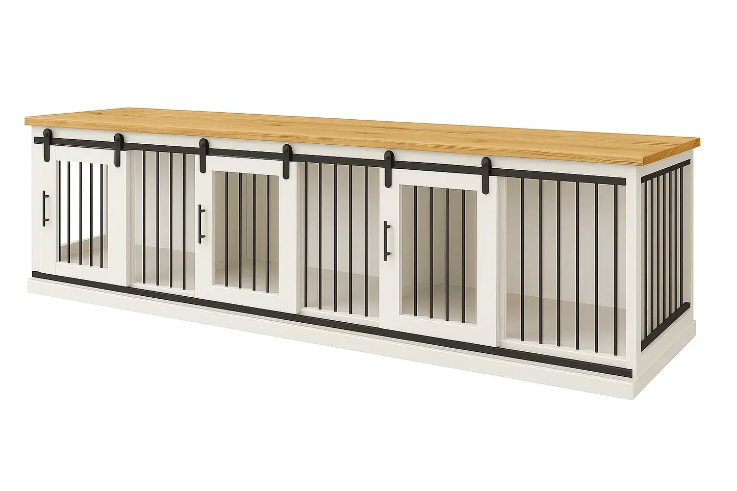 The Villa - Arctic Barn Door Style Triple Wooden Dog Crate With Bars - Natural image