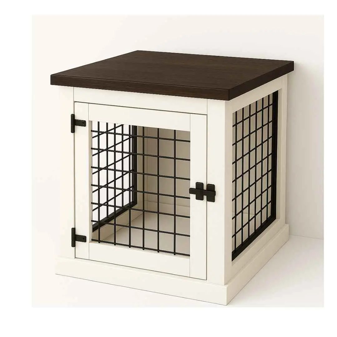 The Den - Arctic Coloured Bedside Dog Crate with Mesh & Hinged Door - Espresso image