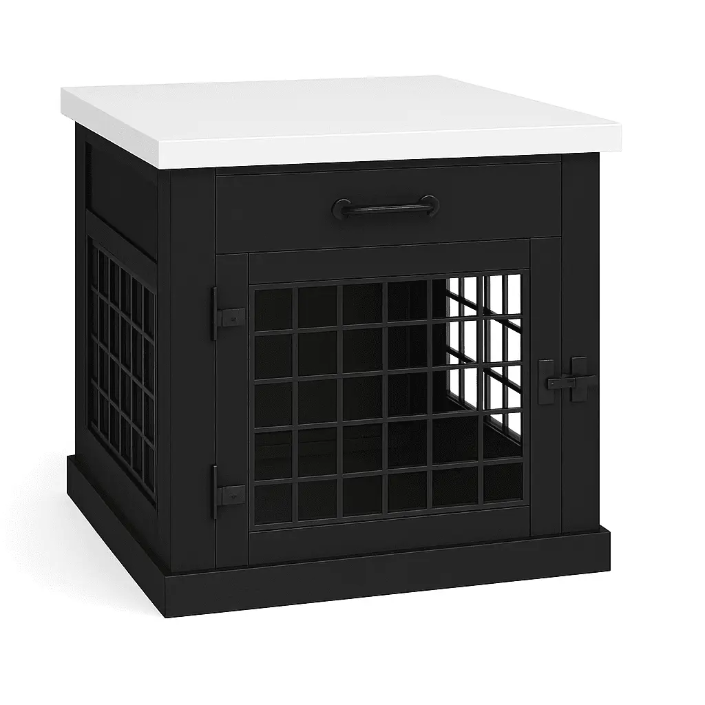 The Den - NIGHT SKY Coloured Bedside Dog Crate with Mesh & Hinged Door with Drawer - Arctic image