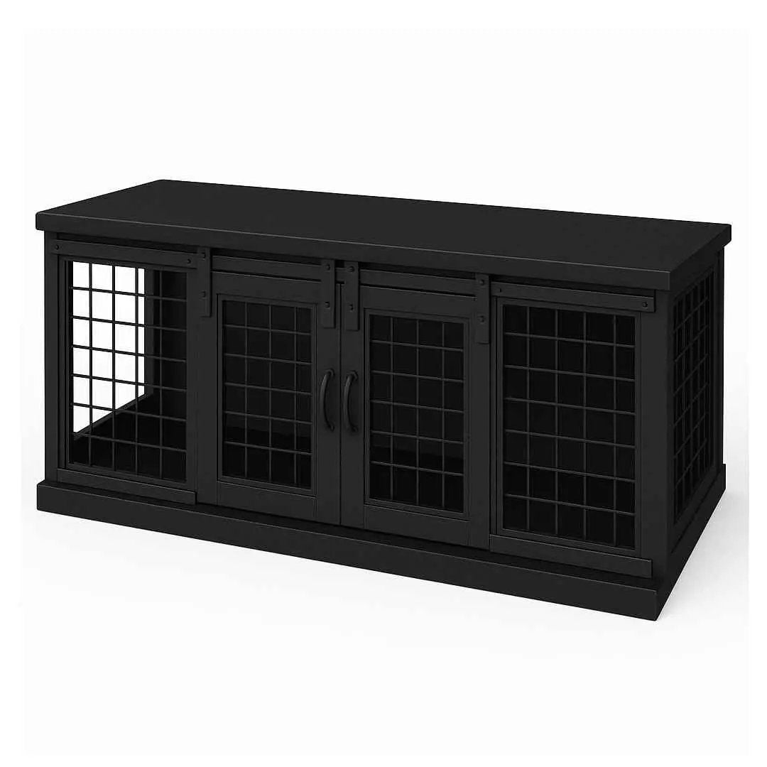 The DUO – Night Sky Barn Style Double Wooden Dog Crate With Mesh - Night Sky image
