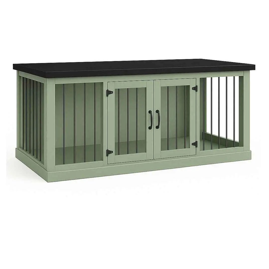 The DUO – Sage Hinged Double Wooden Dog Crate With Bars - Night Sky image