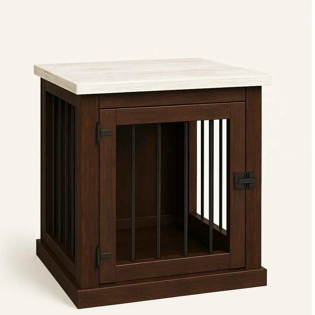 The Den - Espresso Coloured Bedside Dog Crate with Bars & Hinged Door - Arctic image