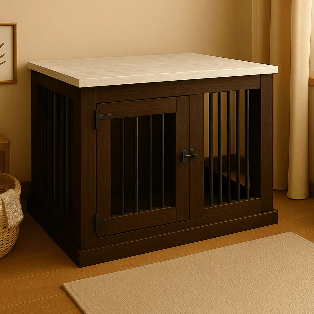 The Studio -Hinged Espresso Single Wooden Dog Crate with Bars image 5