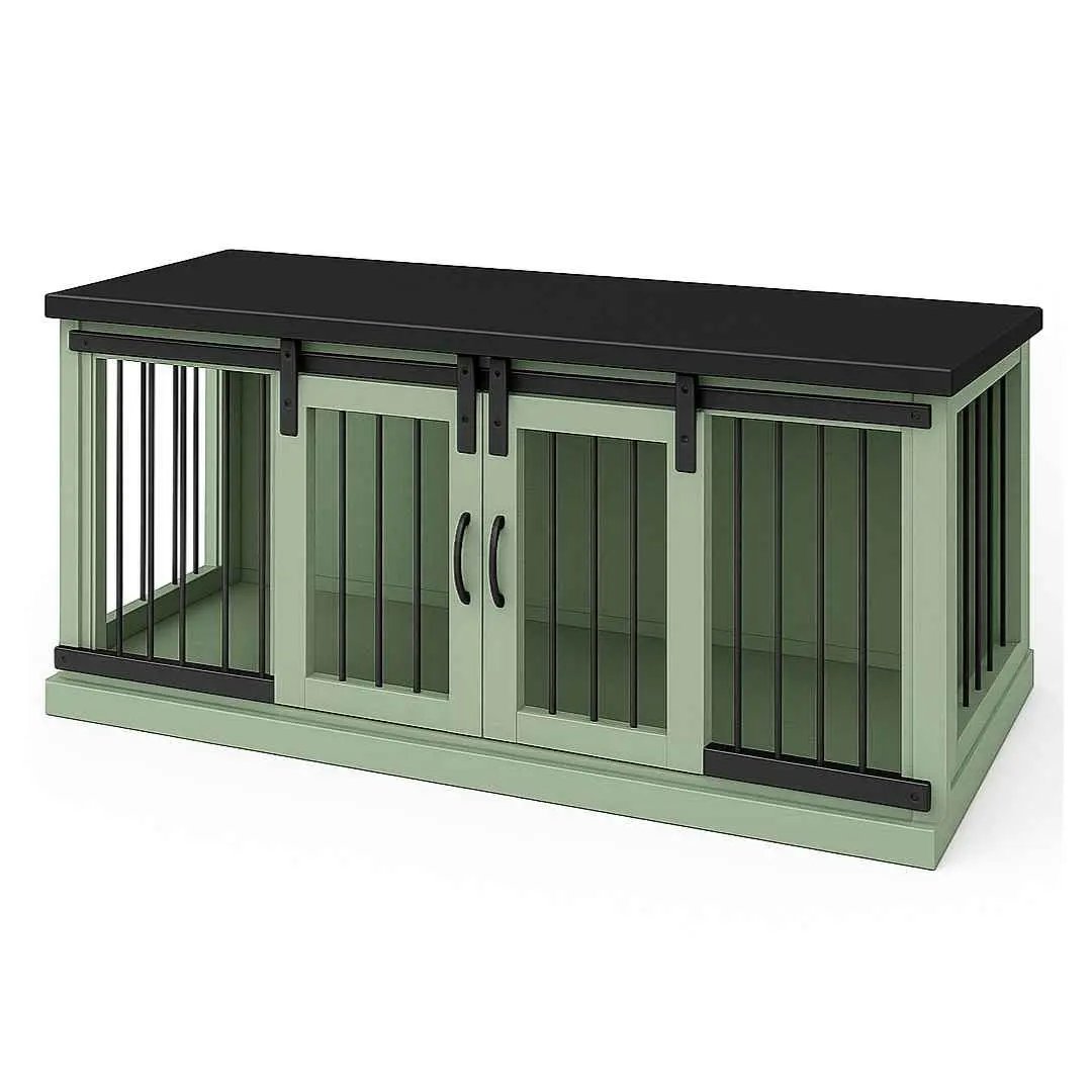 The DUO – Sage Barn Door Style Double Wooden Dog Crate With Bars - Night Sky image