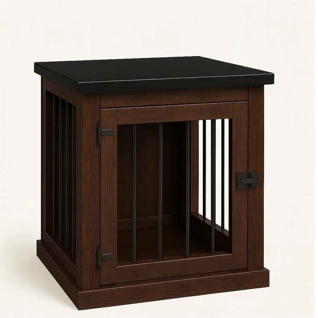 The Den - Espresso Coloured Bedside Dog Crate with Bars & Hinged Door image 0
