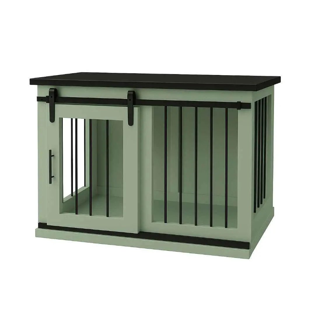 The Studio -Barn Style Sage Single Wooden Dog Crate with Bars image 5