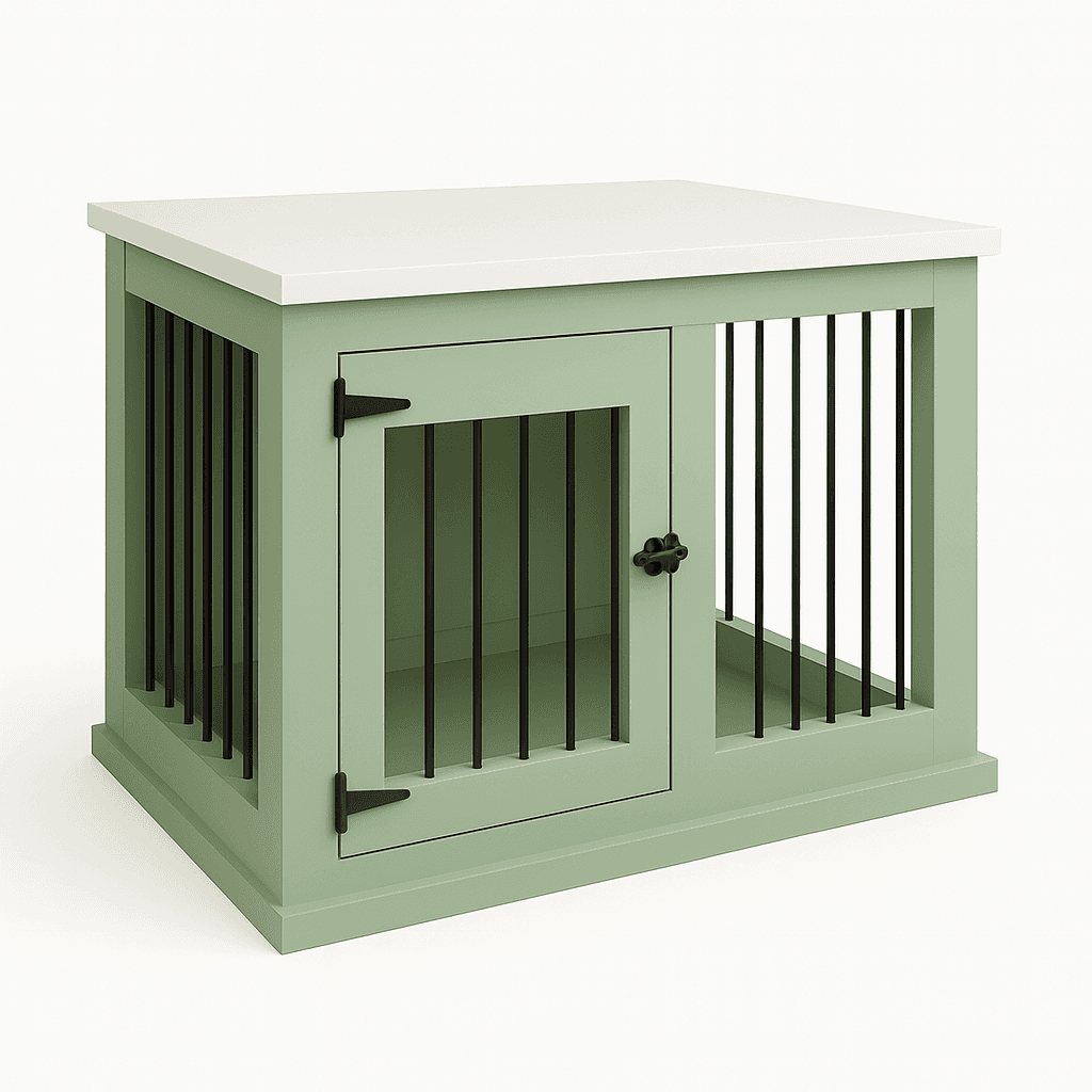 The Studio -Hinged Sage Single Wooden Dog Crate with Bars - Arctic image