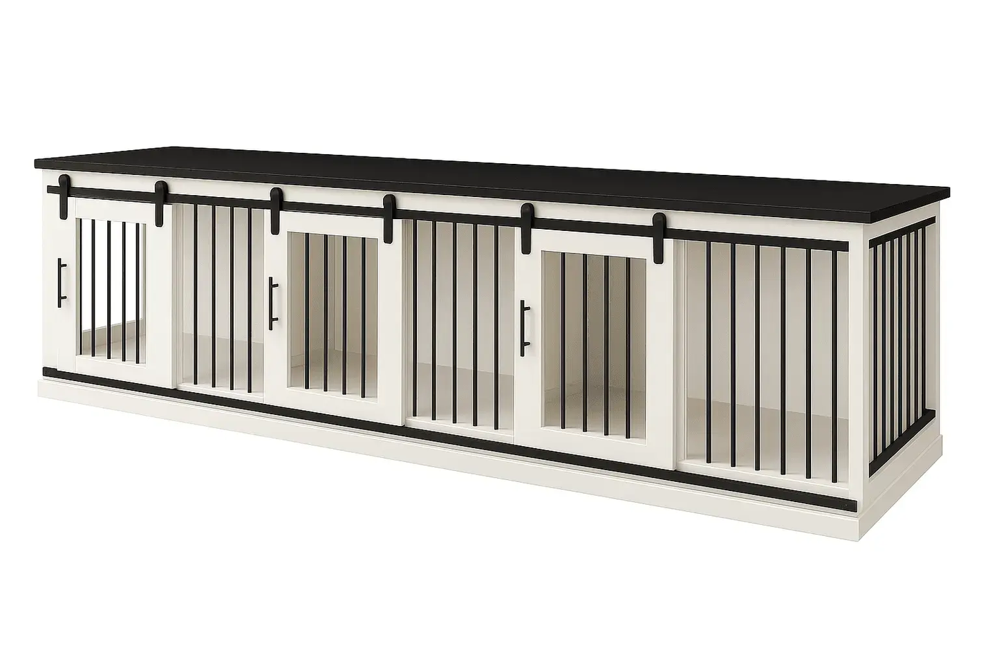 The Villa - Arctic Barn Door Style Triple Wooden Dog Crate With Bars image 2