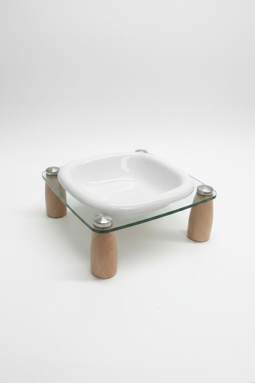 Clear Acrylic & Ceramic single Elevated Dog Bowl – Modern Feeder for Stylish Homes