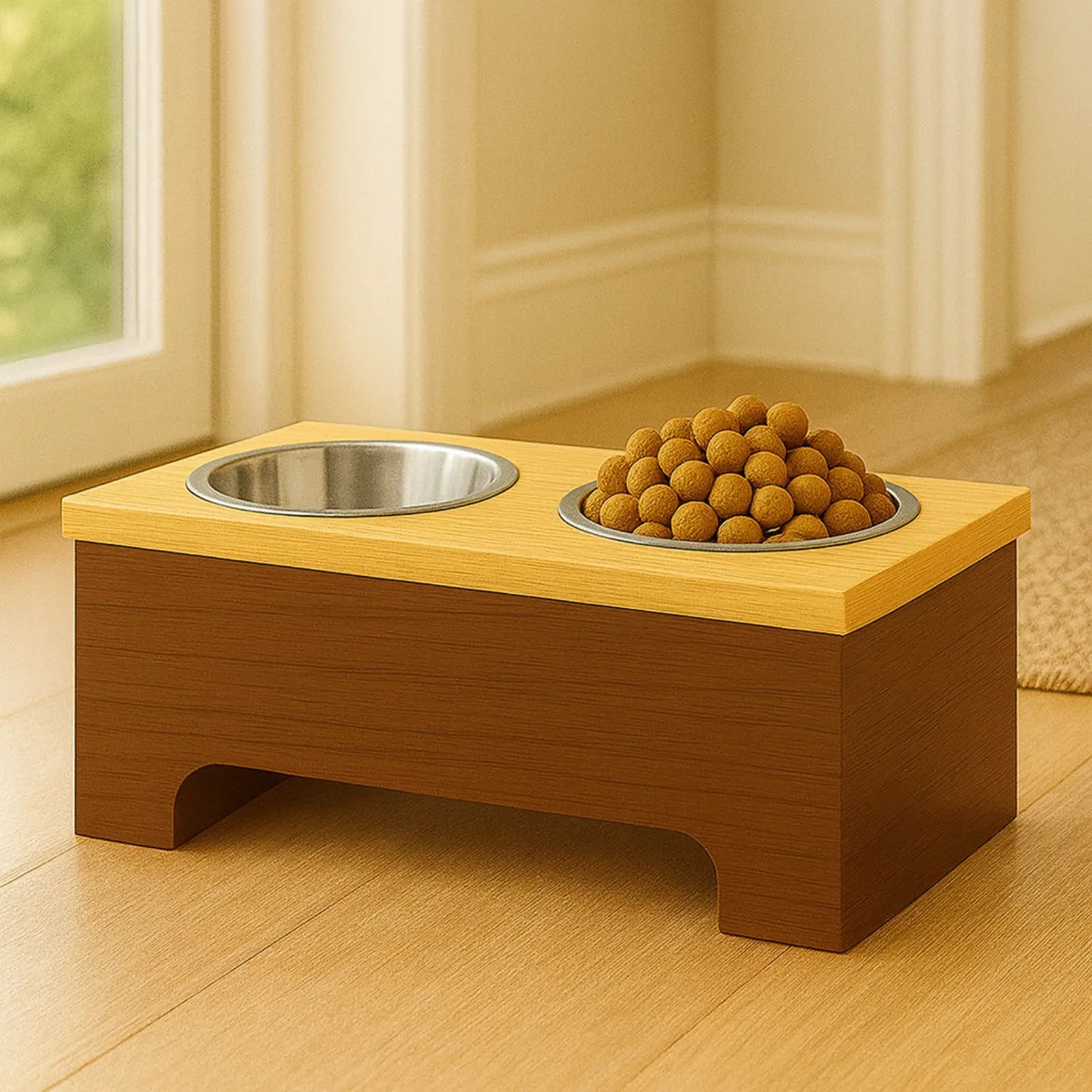 Modern Wooden Dog Feeder - Double Paws and Willow