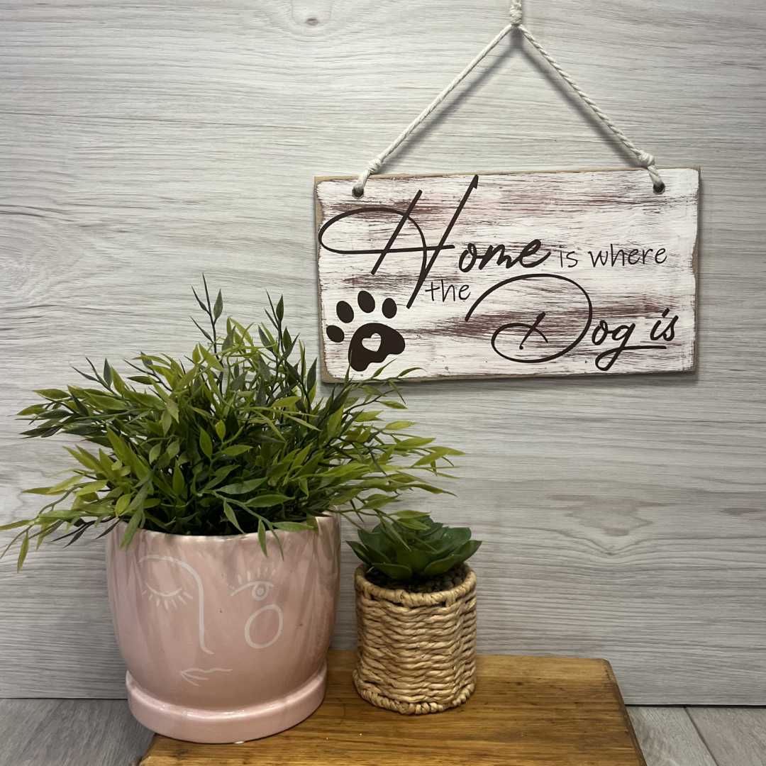 Home Is Where the Dog Is" Wooden Sign – A Loving Reminder of Where You Belong image 1