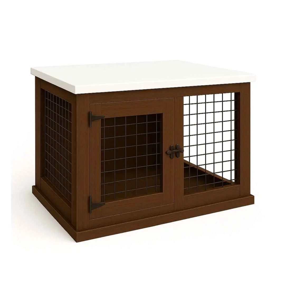 The Studio -Hinged ESPRESSO Single Wooden Dog Crate with Mesh image 0