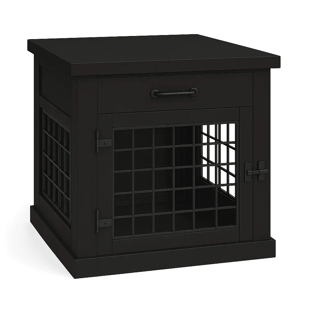 The Den - NIGHT SKY Coloured Bedside Dog Crate with Mesh & Hinged Door with Drawer - Night Sky image