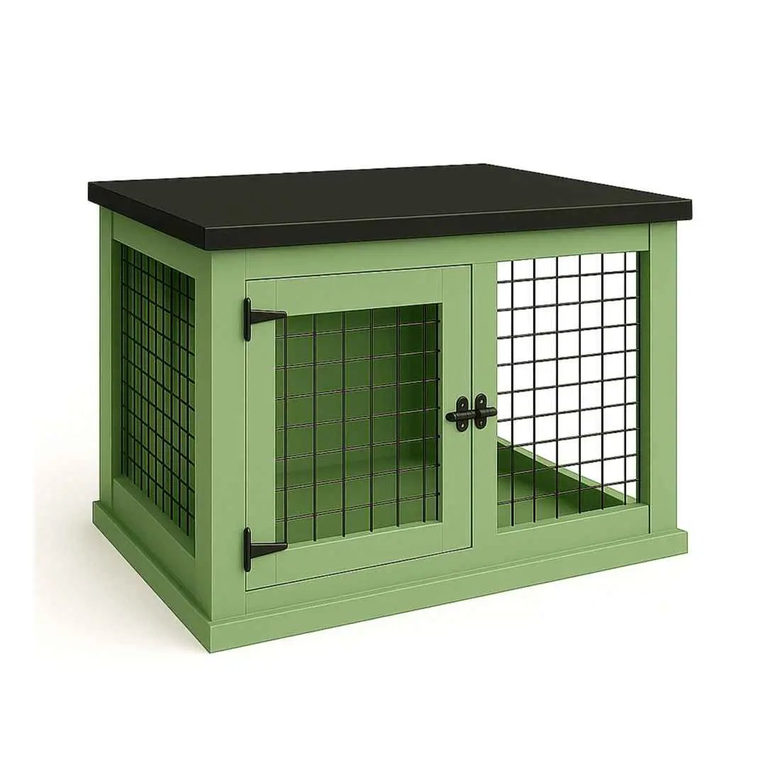 The Studio -Hinged SAGE Single Wooden Dog Crate with Mesh image 5