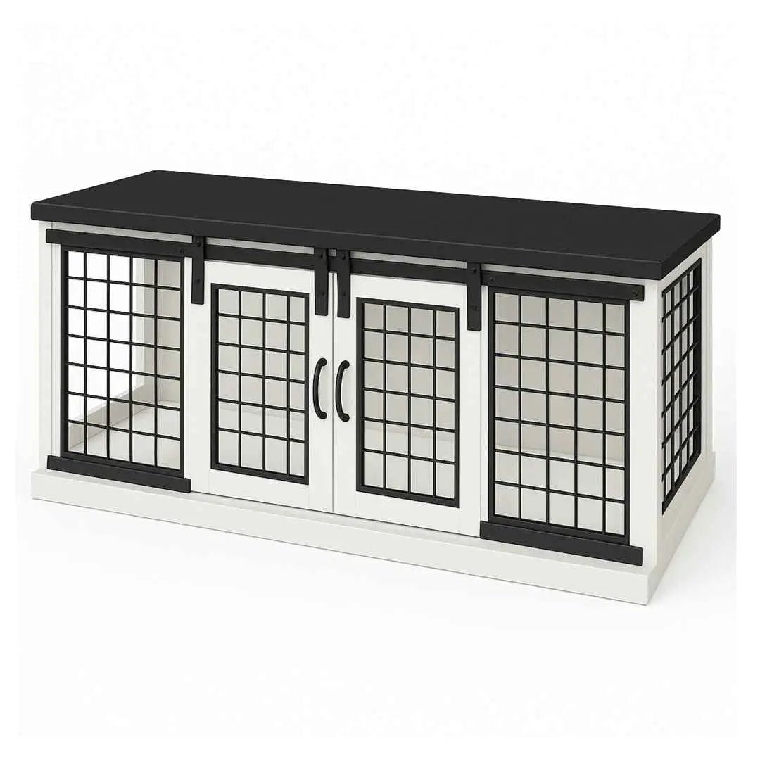 The DUO – Arctic Barn Style Double Wooden Dog Crate With Mesh image 1