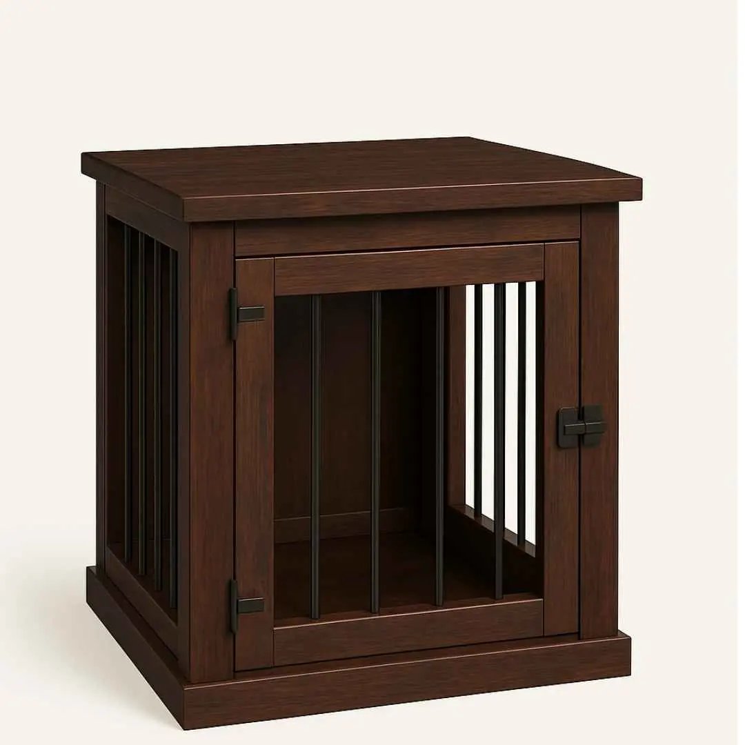 The Den - Espresso Coloured Bedside Dog Crate with Bars & Hinged Door image 1