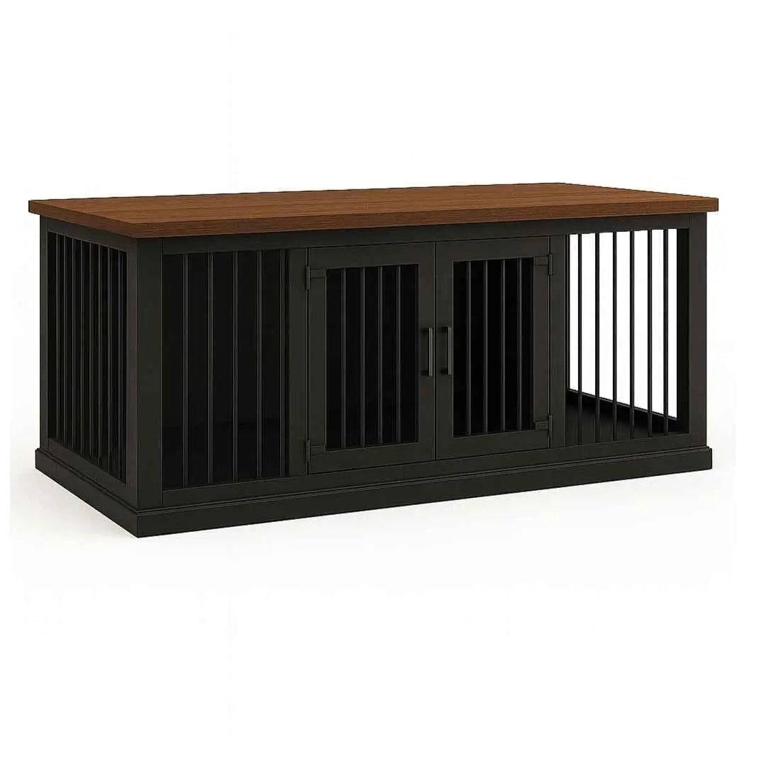 The DUO – Night Sky Hinged Double Wooden Dog Crate With Bars - Espresso image