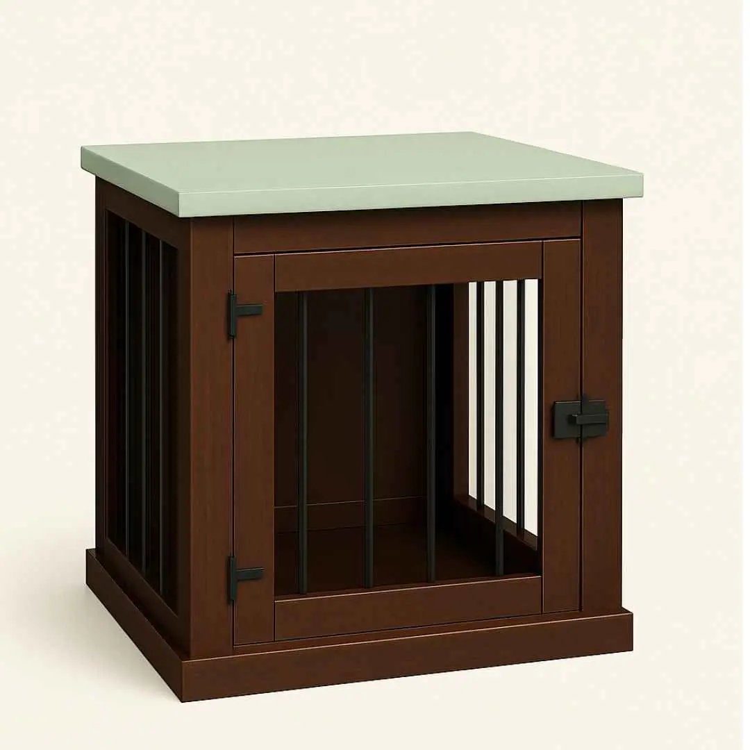 The Den - Espresso Coloured Bedside Dog Crate with Bars & Hinged Door image 4