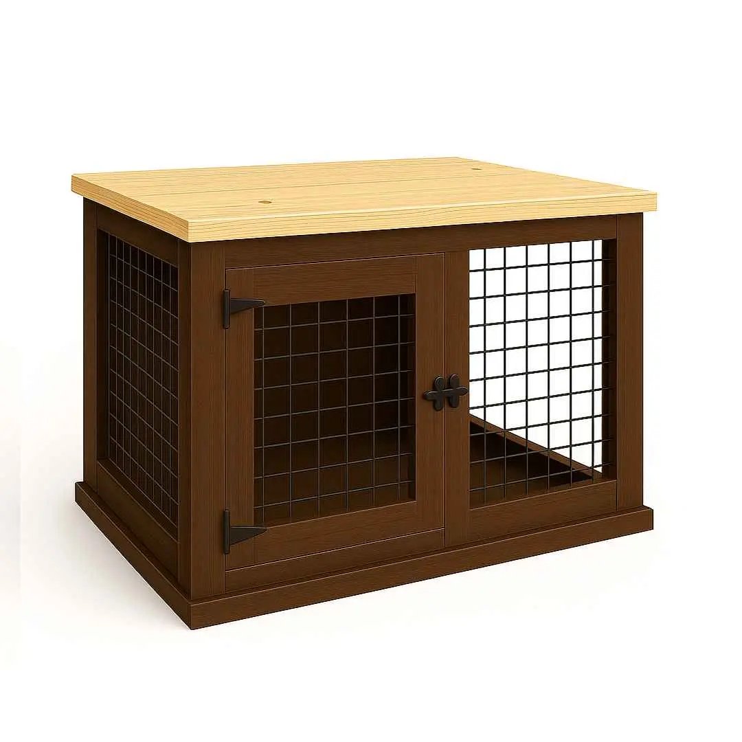 The Studio -Hinged ESPRESSO Single Wooden Dog Crate with Mesh - Natural image