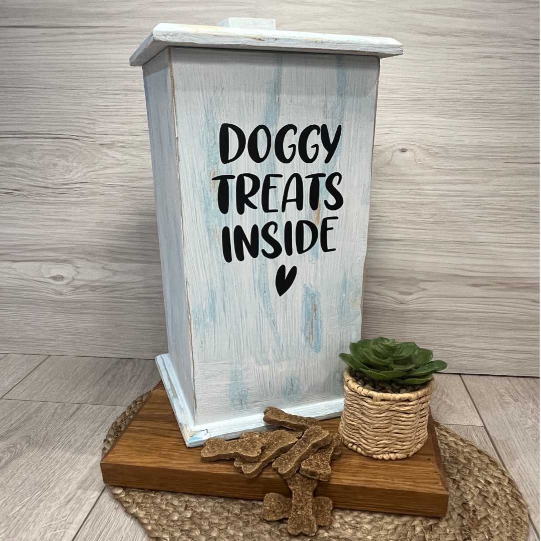 Large Wooden Square Dog Treat Container (20cm x 20cm x 50cm) image 1