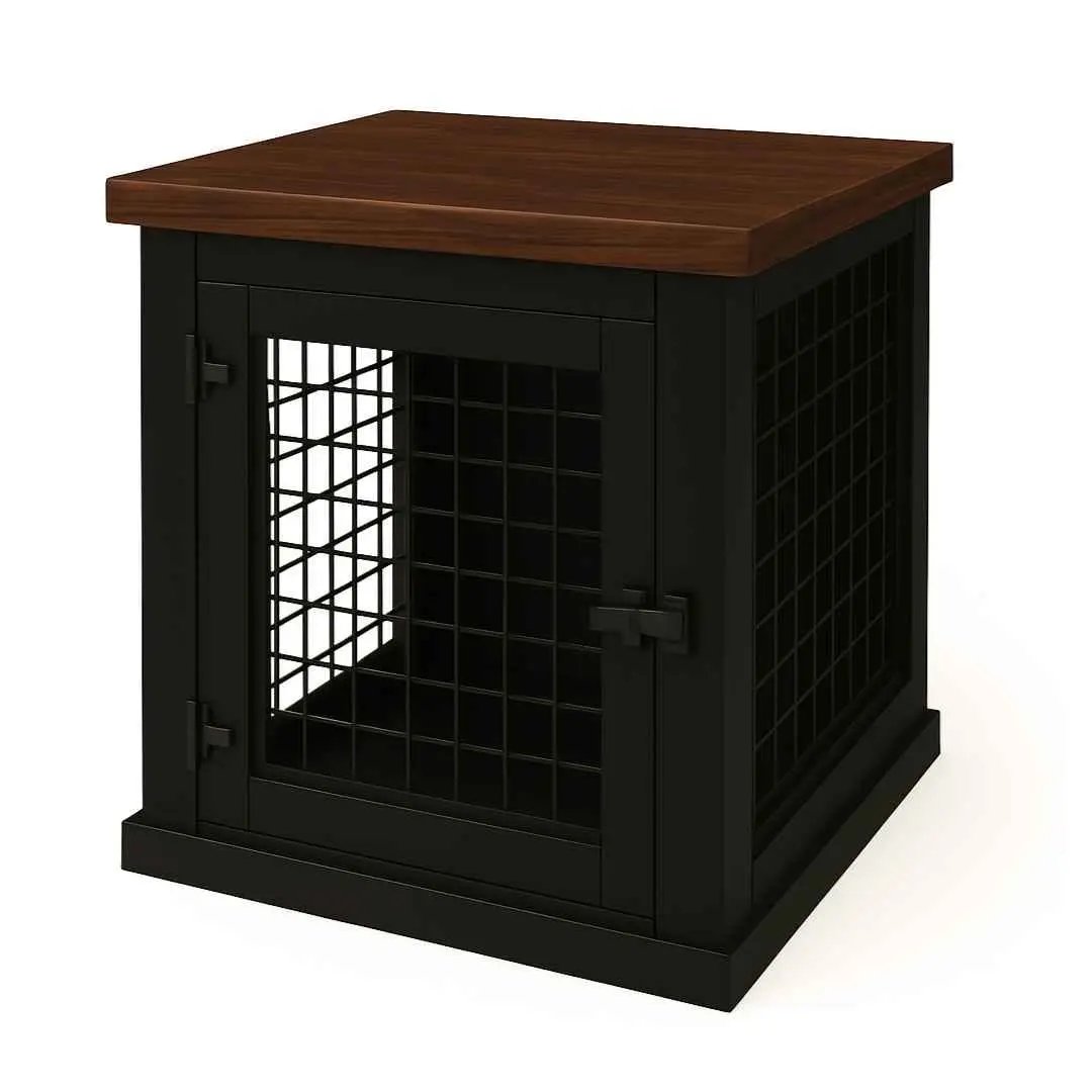 The Den - Night Sky Coloured Bedside Dog Crate with Mesh & Hinged Door - Espresso image