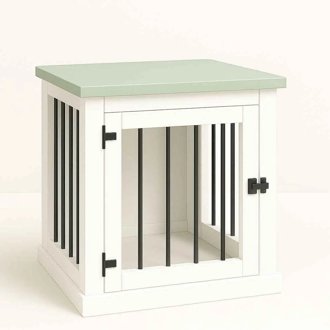 The Den - Arctic Coloured Bedside Dog Crate with Bars & Hinged Door image 3