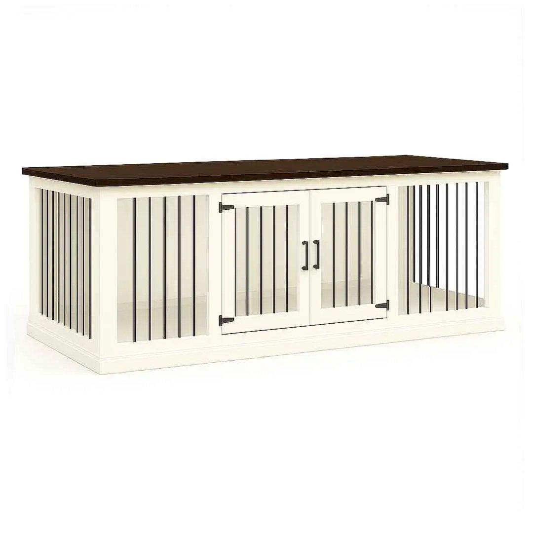 The DUO – Arctic Hinged Double Wooden Dog Crate With Bars - Espresso image
