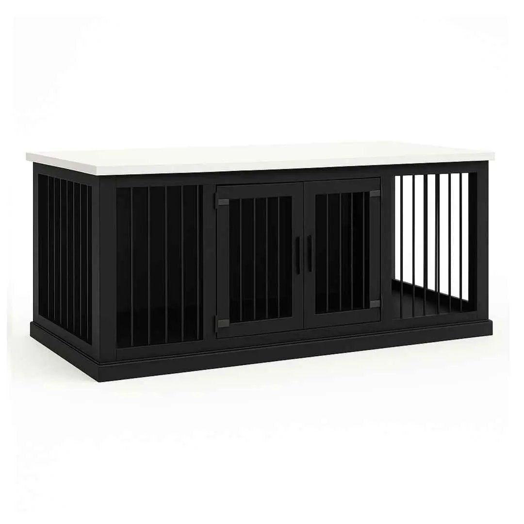 The DUO – Night Sky Hinged Double Wooden Dog Crate With Bars image 5