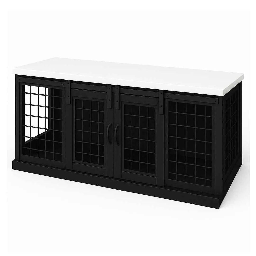 The DUO – Night Sky Barn Style Double Wooden Dog Crate With Mesh - Arctic image