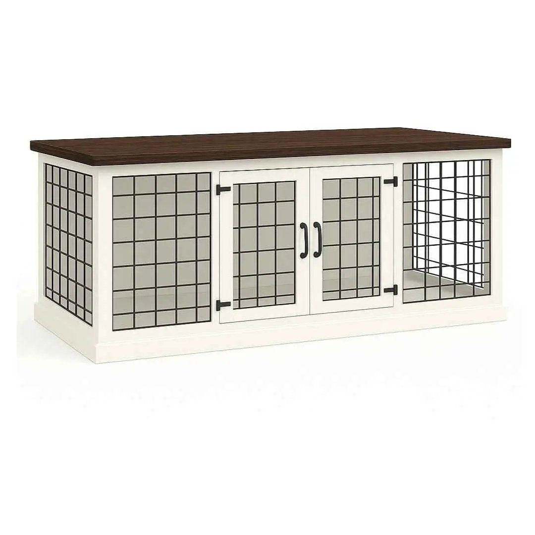 The DUO – Arctic Hinged Style Double Wooden Dog Crate With Mesh image 4