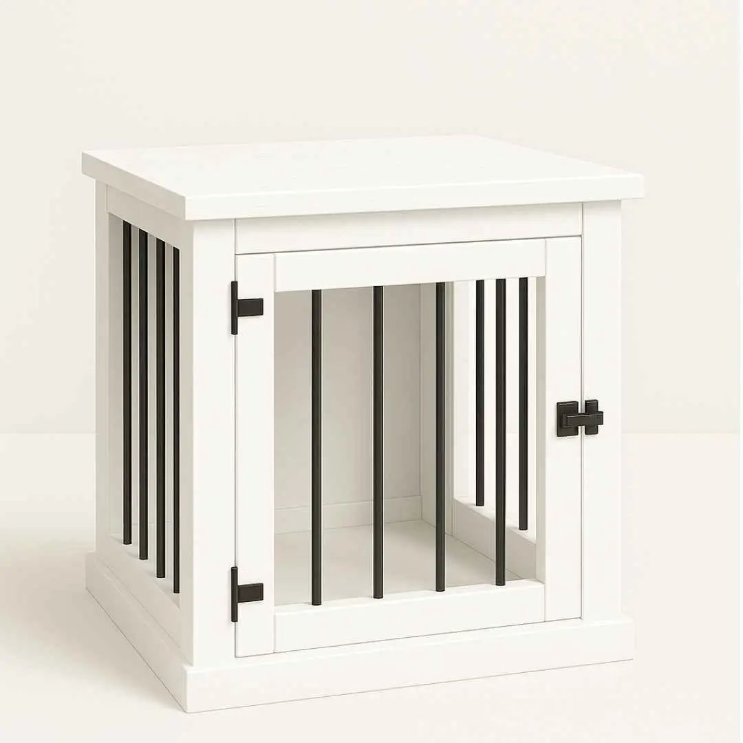 The Den - Arctic Coloured Bedside Dog Crate with Bars & Hinged Door - Arctic image