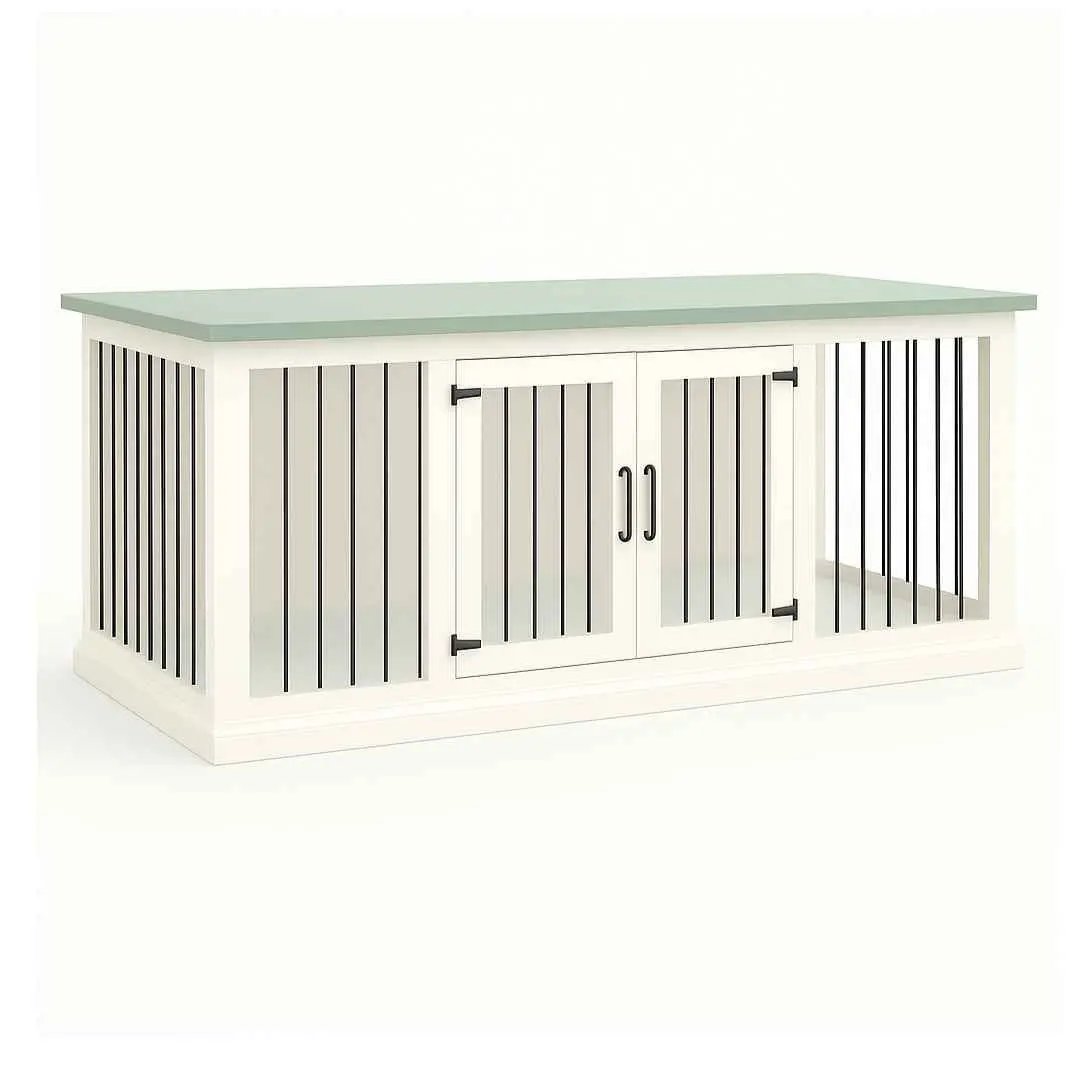 The DUO – Arctic Hinged Double Wooden Dog Crate With Bars - Sage image