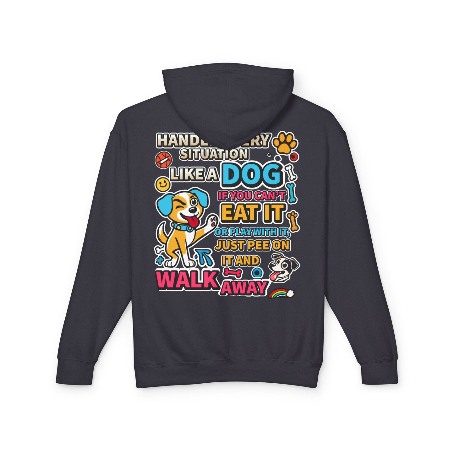 Playful Dog-Inspired Unisex Lightweight Hooded Sweatshirt - "Handle Every Situation Like a Dog" - M, Black image