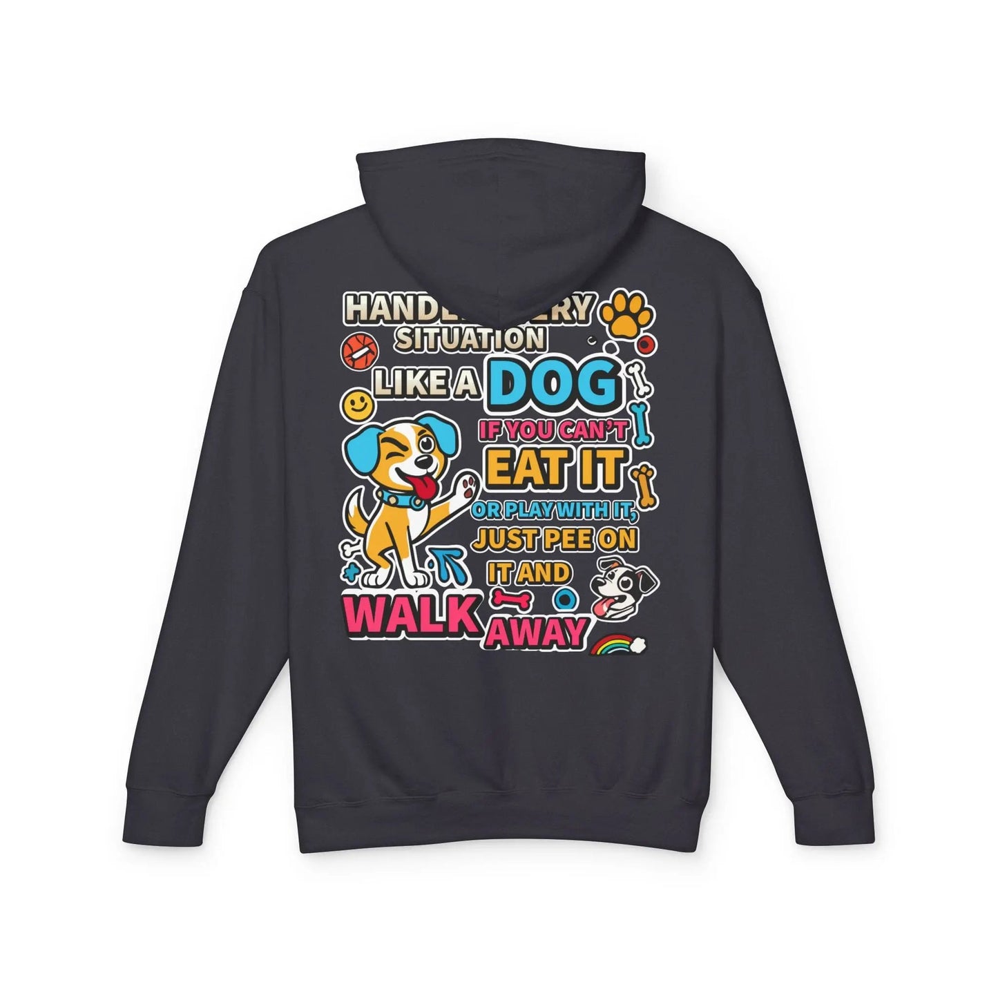 Playful Dog-Inspired Unisex Lightweight Hooded Sweatshirt - "Handle Every Situation Like a Dog" - M, Black image