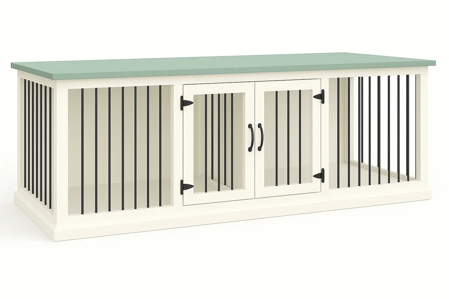 The DUO – Arctic Hinged Double Wooden Dog Crate With Bars Paws and Willow