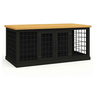 The DUO – Night Sky Hinged Style Double Wooden Dog Crate With Mesh image 3