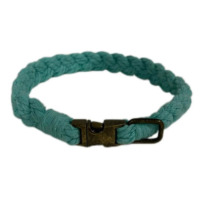 Petite Macramé Dog Collar with Brass | Gold | Silver Buckle - Teal, Brass image