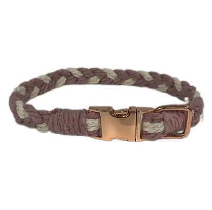 Large Macramé Dog Collar with Brass | Gold | Silver Buckle - Purple, Gold image