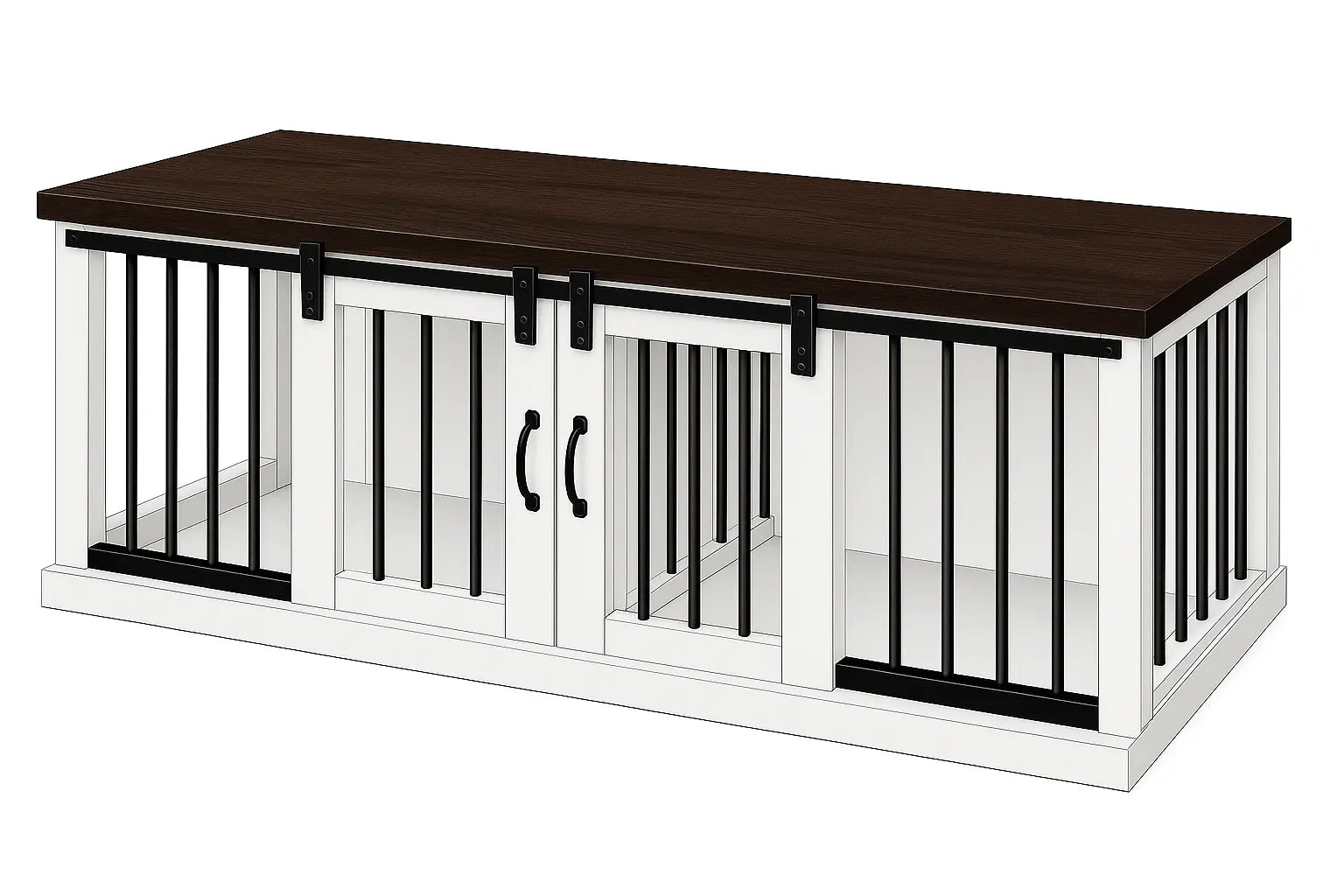 The DUO – Arctic Barn Door Style Double Wooden Dog Crate With Bars Paws and Willow