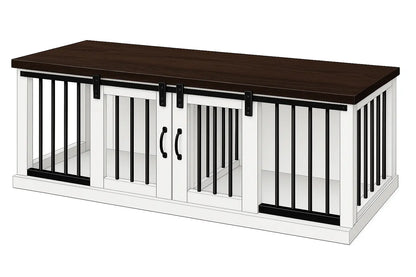 The DUO – Arctic Barn Door Style Double Wooden Dog Crate With Bars Paws and Willow